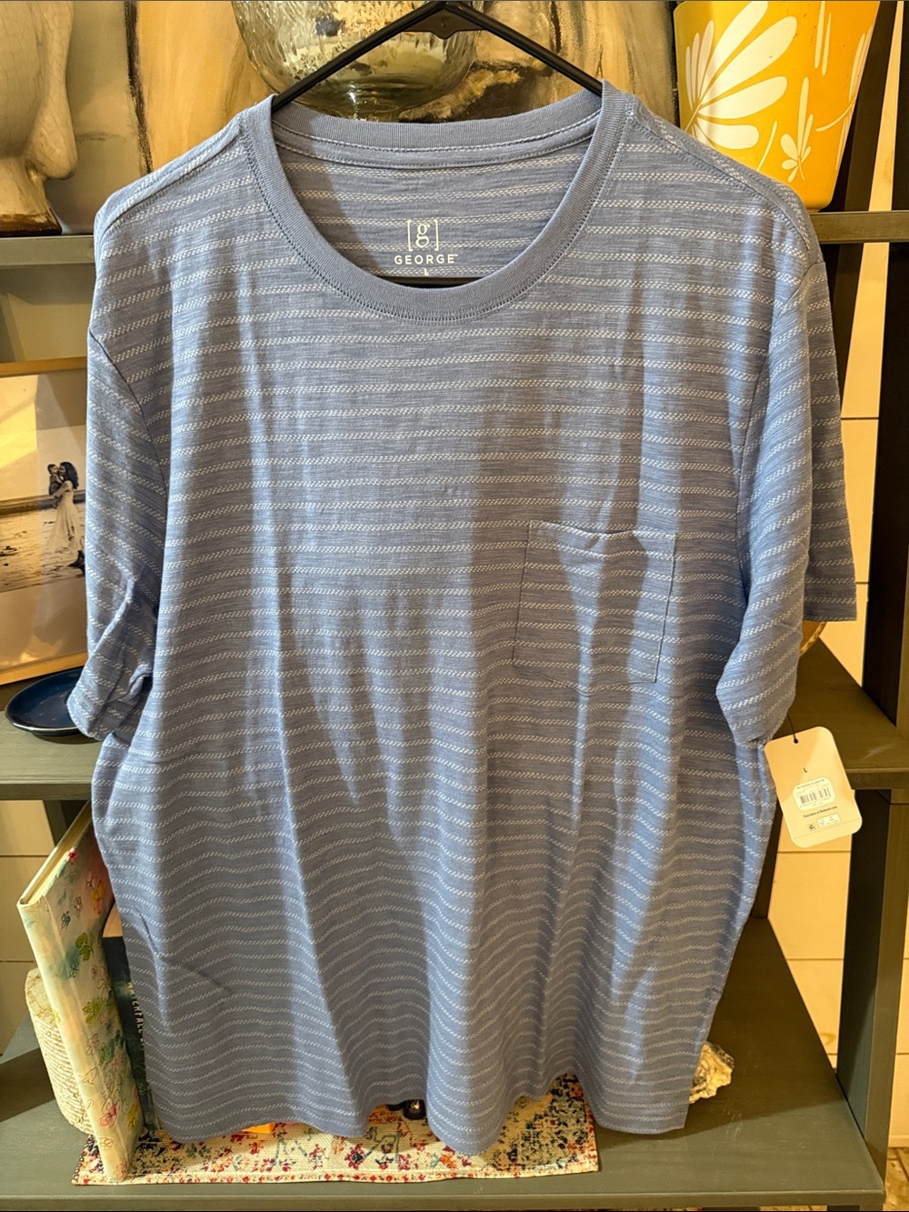George Men's Light Blue Striped Short Sleeve Crew Neck Tee